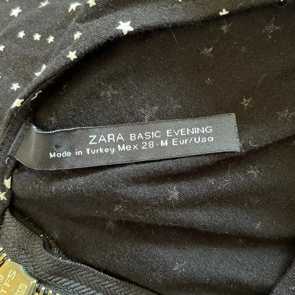Zara Basic Evening Black & White Star Print Zip Back Tunic Top Medium Women’s - Picture 9 of 10